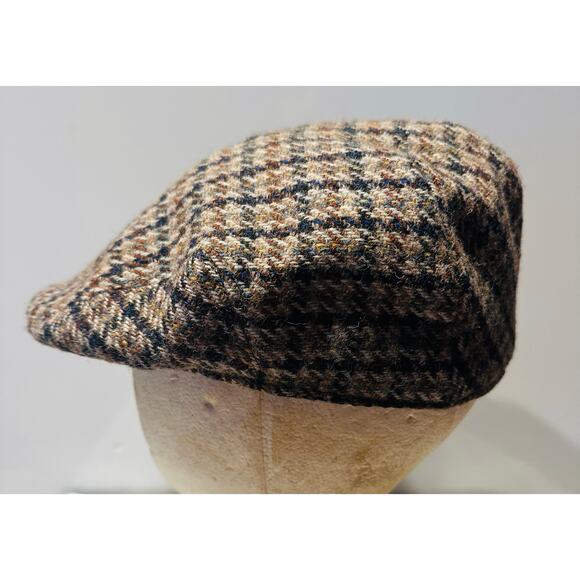 Pitlochry Tweed Herringbone Plaid Wool Baker Boy Hat Size Medium Vtg Golf - Picture 2 of 6
